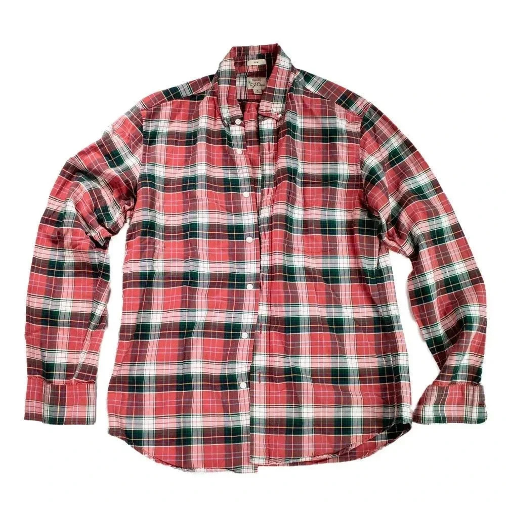 J. Crew Plaid Slim Cotton Oxford Shirt M
